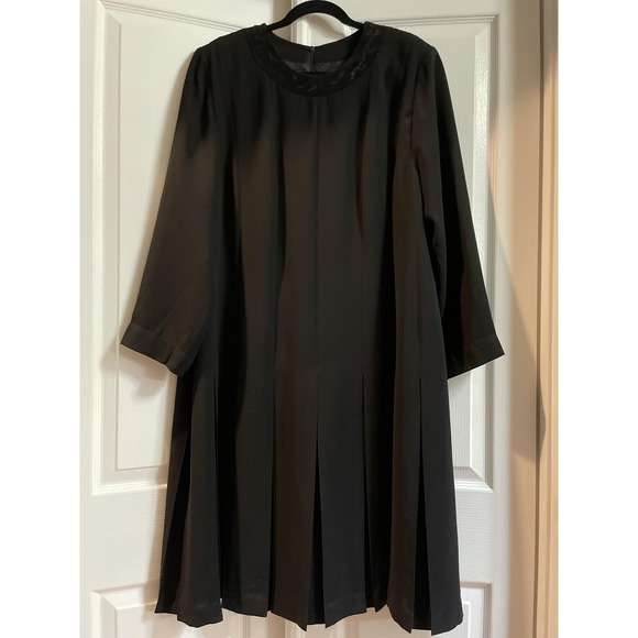 Cynthia Howie Dress Womens 24W Velvet Embroidered Collar Pleated Long Sleeve - Picture 1 of 16
